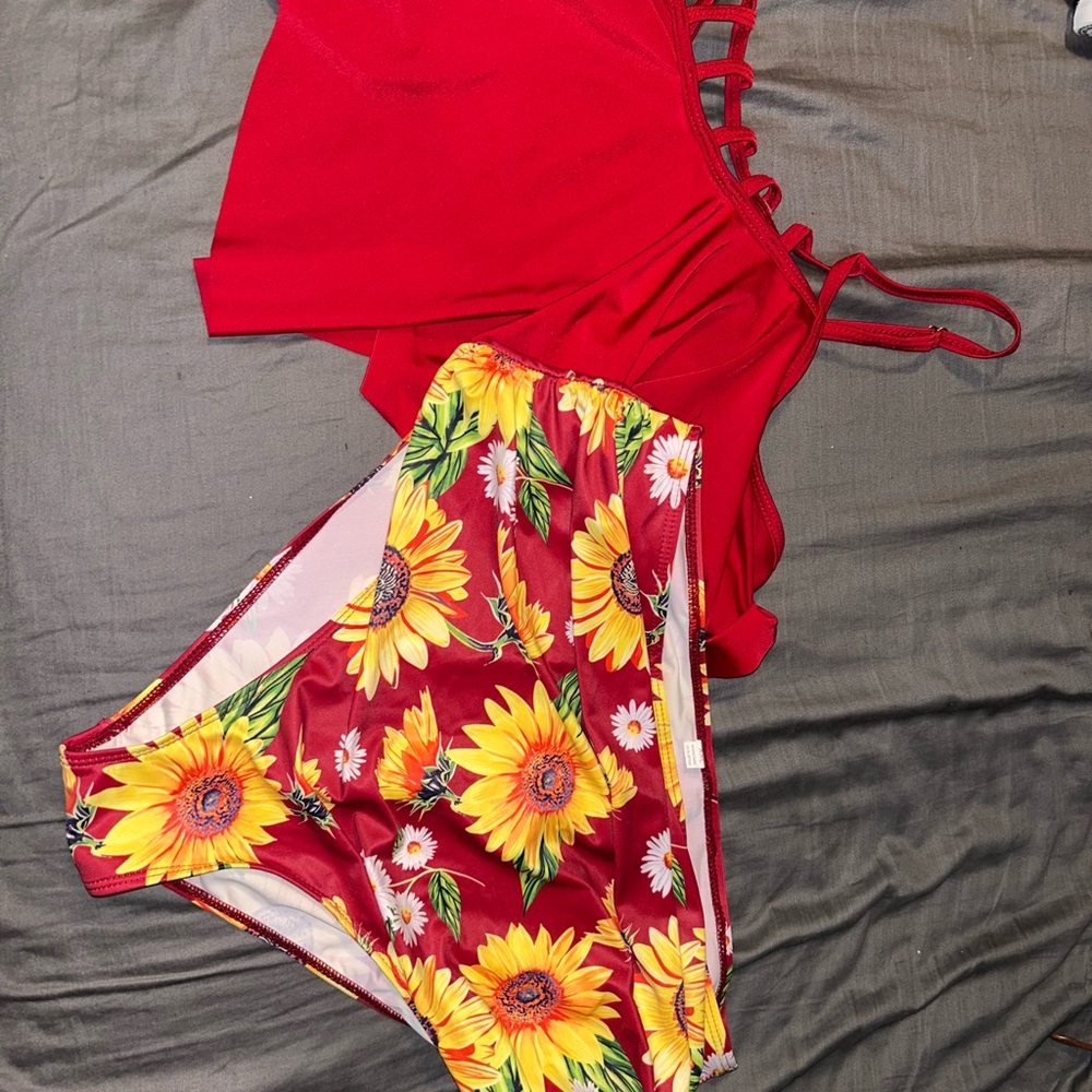 Red Sunflower Bikini Set